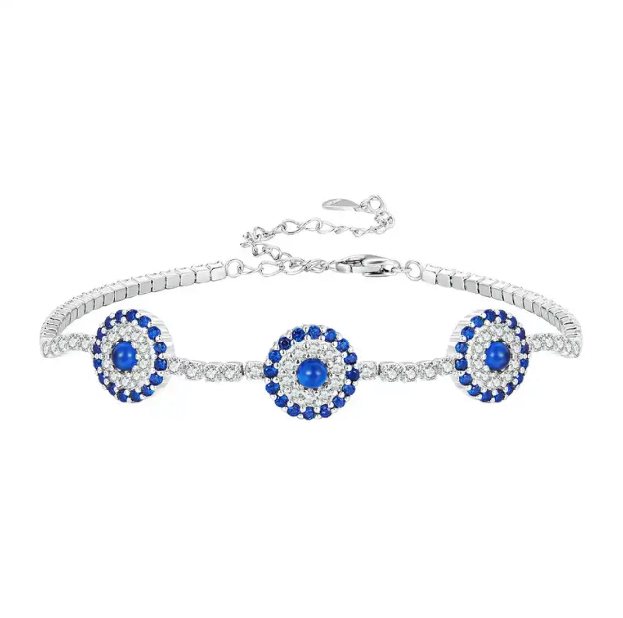 Sterling Silver Evil Eye / Devil’s Eye Bracelet | Hamsa, Box Chain Jewelry