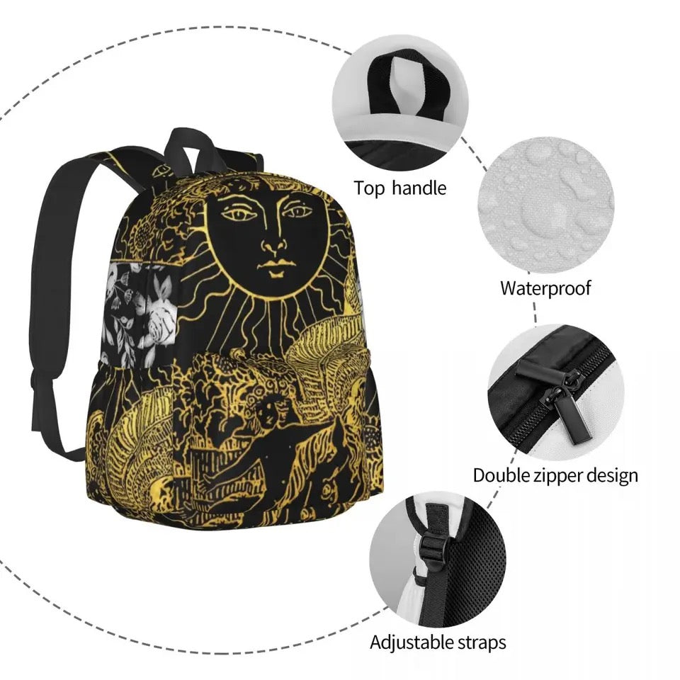 Golden Black ‘The Sun’ Tarot Card Backpack | Divination School Bag
