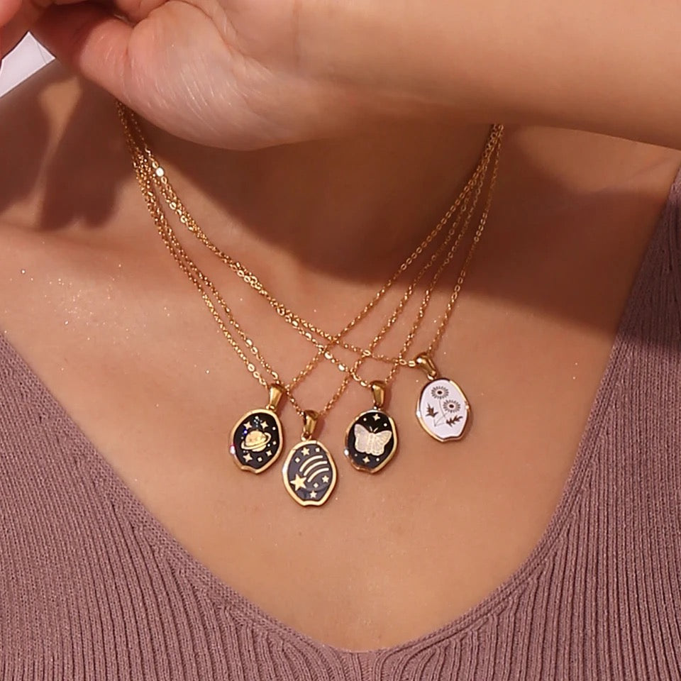 Celestial Enamel Necklaces | Cosmic, Butterfly, Stars, Saturn Jewelry