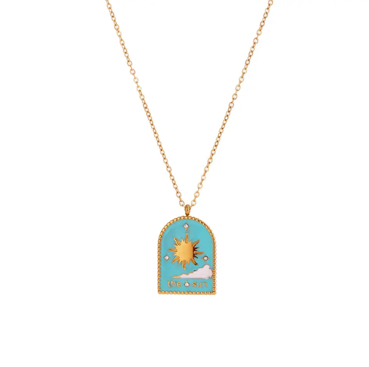 ‘The Sun’ Gold Tarot Card Enamel Necklace