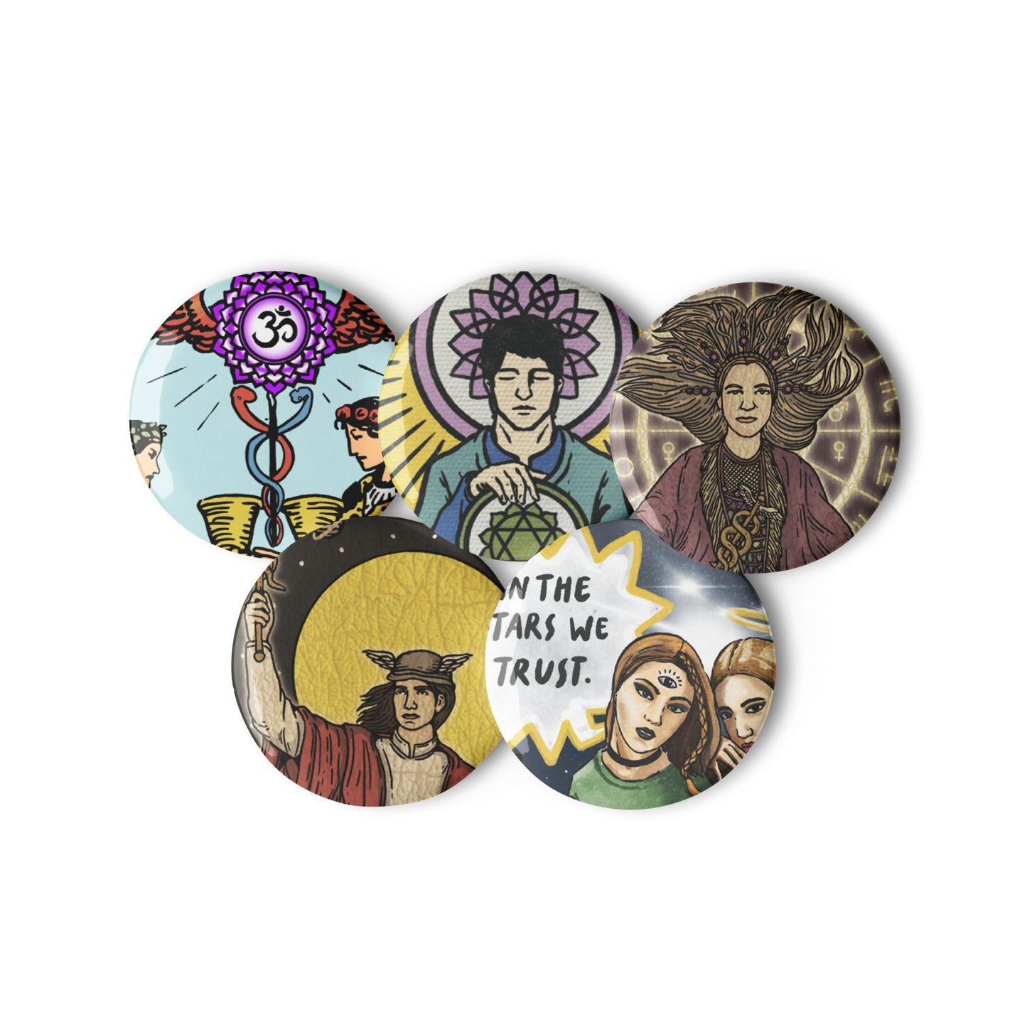 Set x5 Tarot Awakened Artwork pin buttons