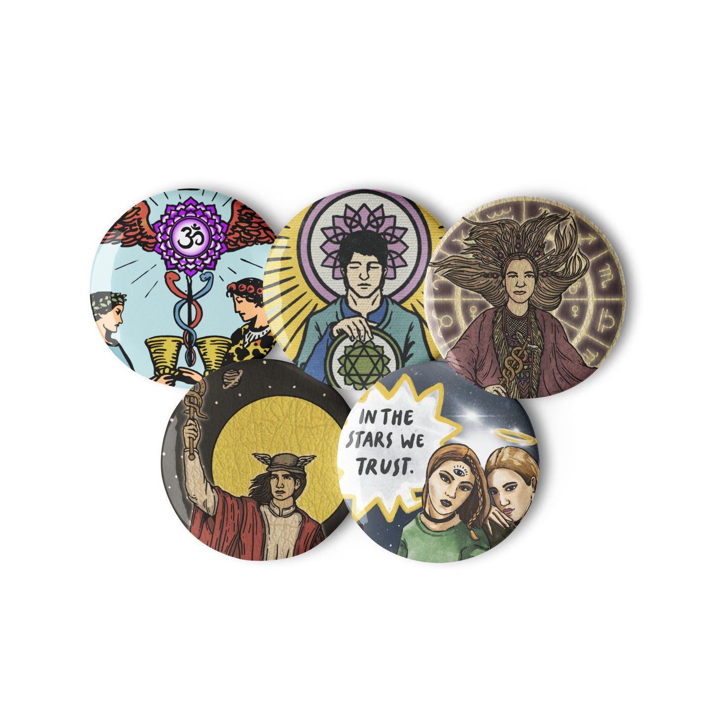 Set x5 Tarot Awakened Artwork pin buttons