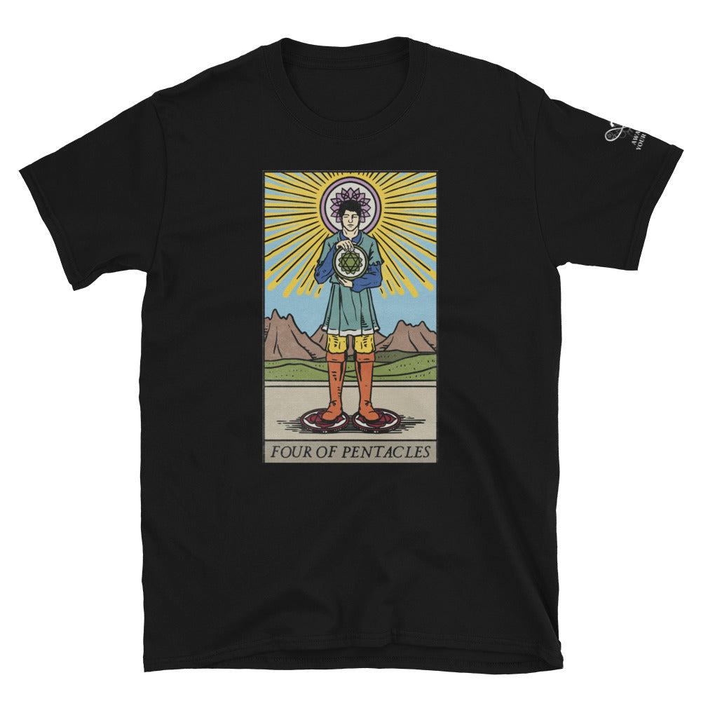 'Four of Pentacles' Tarot Card with Chakras Short Sleeve Unisex T-Shirt