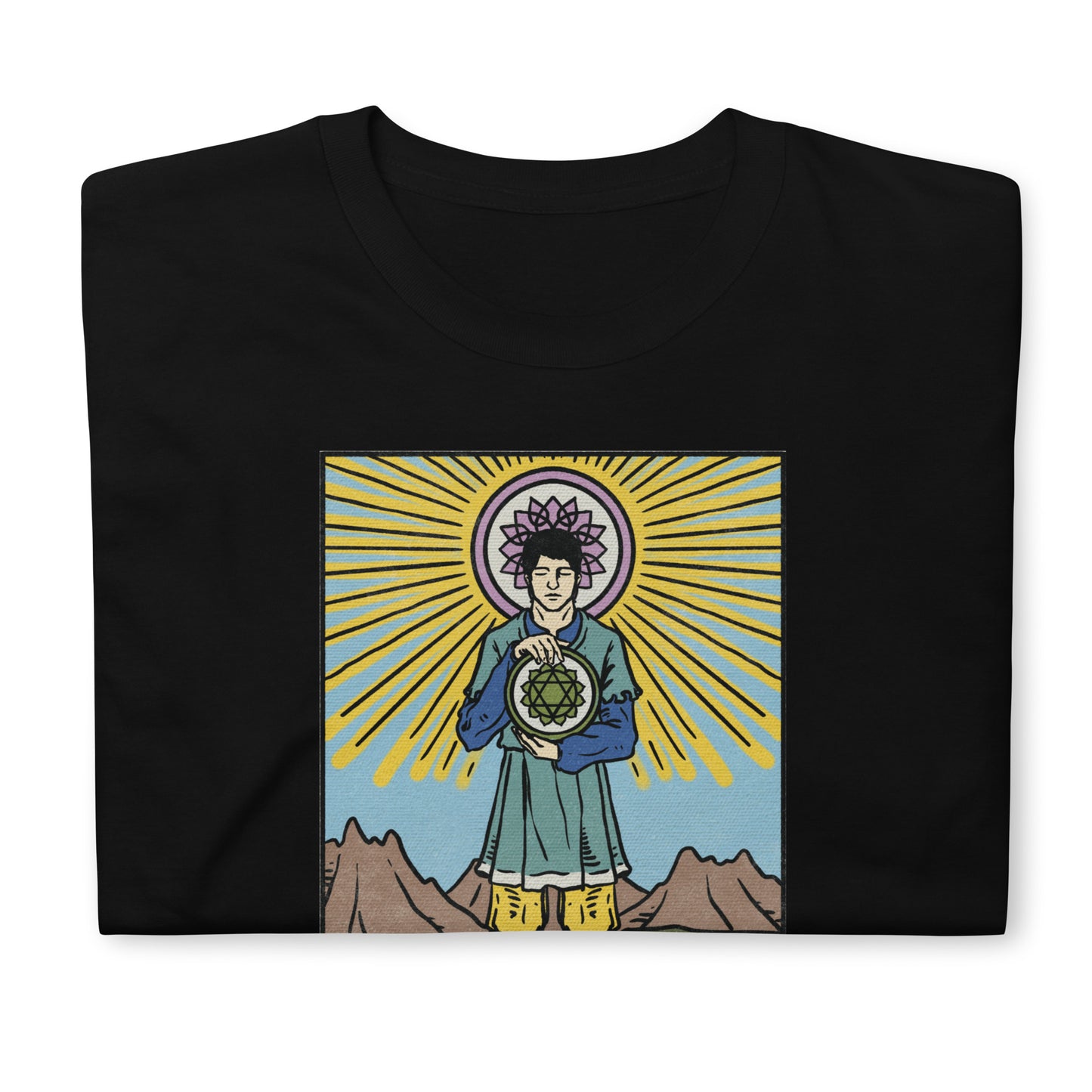 'Four of Pentacles' Tarot Card with Chakras Short Sleeve Unisex T-Shirt
