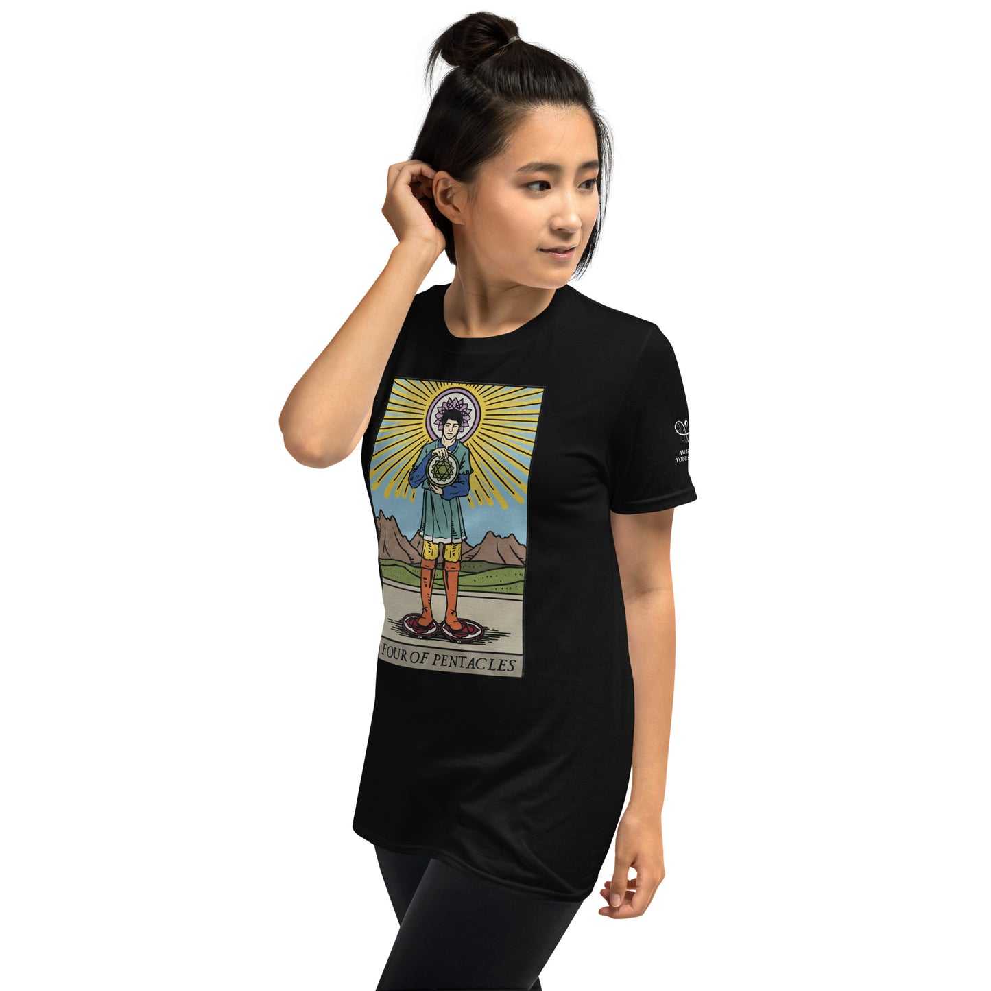 'Four of Pentacles' Tarot Card with Chakras Short Sleeve Unisex T-Shirt