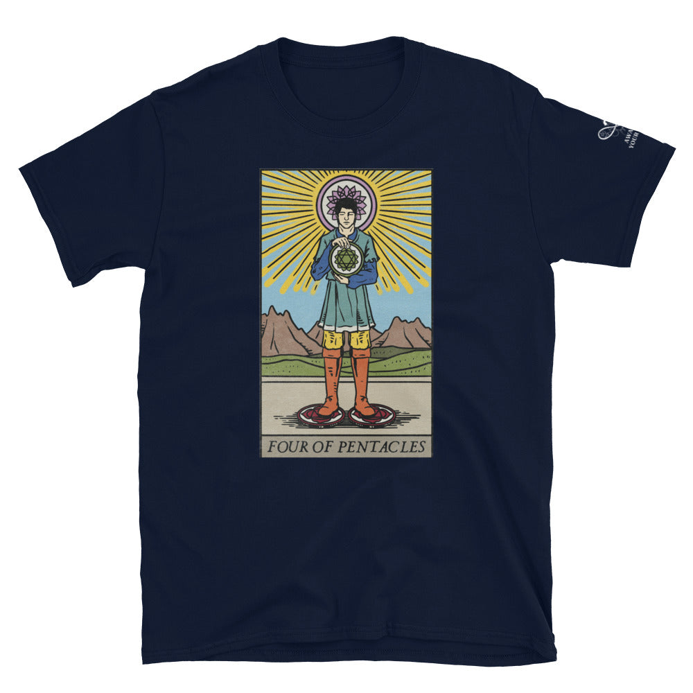 'Four of Pentacles' Tarot Card with Chakras Short Sleeve Unisex T-Shirt