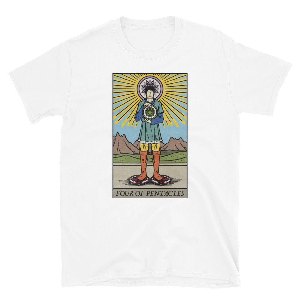 'Four of Pentacles' Tarot Card with Chakras Short Sleeve Unisex T-Shirt