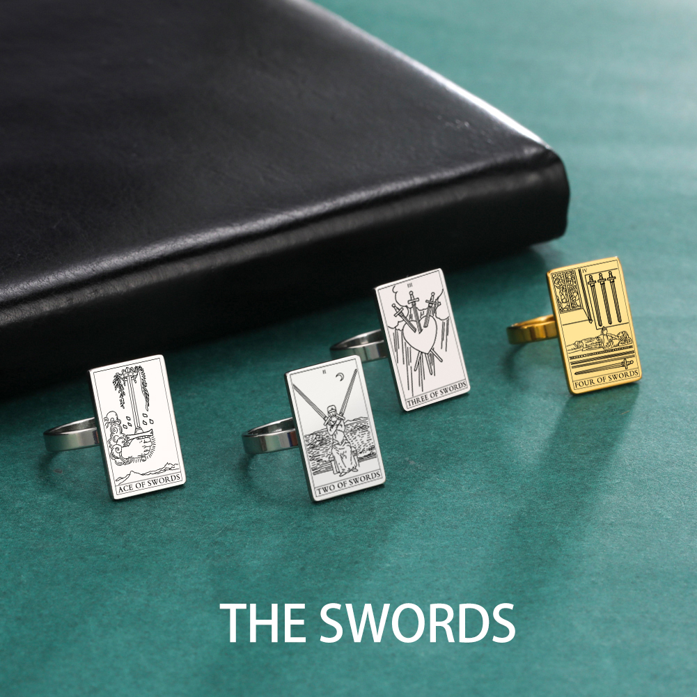 Engraved Tarot Card Ring - Stainless Steel Minor Arcana (Swords)