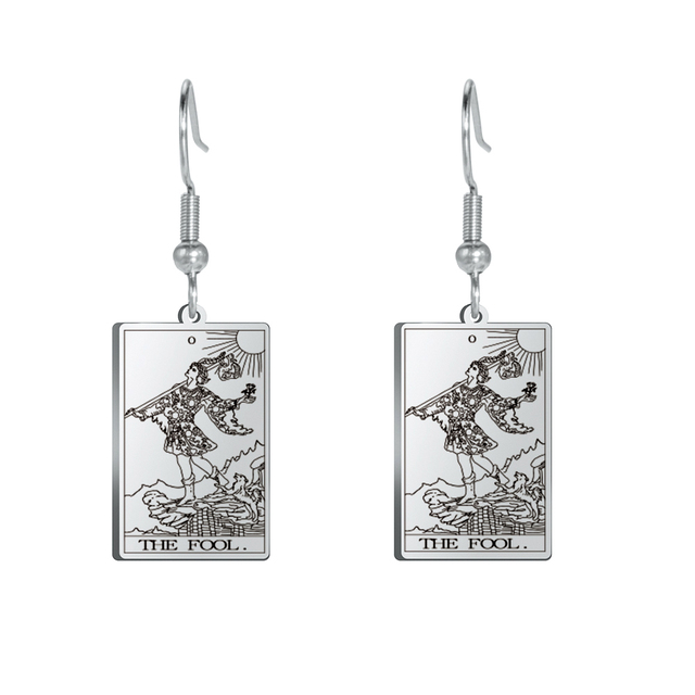 Engraved Tarot Card Earrings - Stainless Steel Major Arcana