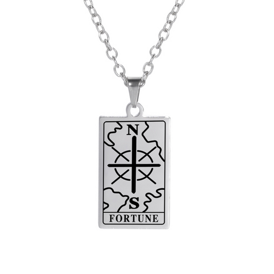 'Wheel of Fortune' Tarot Card Engraved Necklace | Silver, Gold, Rose Gold