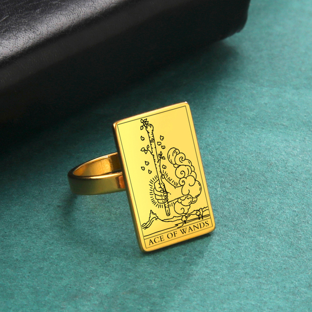 Engraved Tarot Card Ring - Stainless Steel Minor Arcana (Wands)