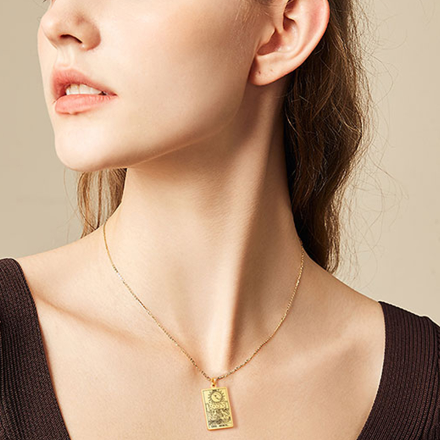 Engraved Tarot Card Necklace - Stainless Steel Major Arcana