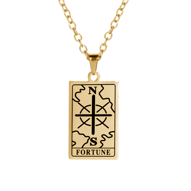 'Wheel of Fortune' Tarot Card Engraved Necklace | Silver, Gold, Rose Gold