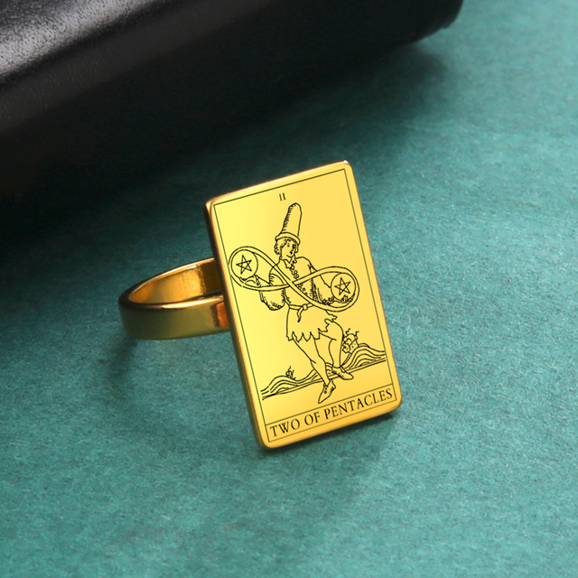 Engraved Tarot Card Ring - Stainless Steel Minor Arcana (Pentacles)