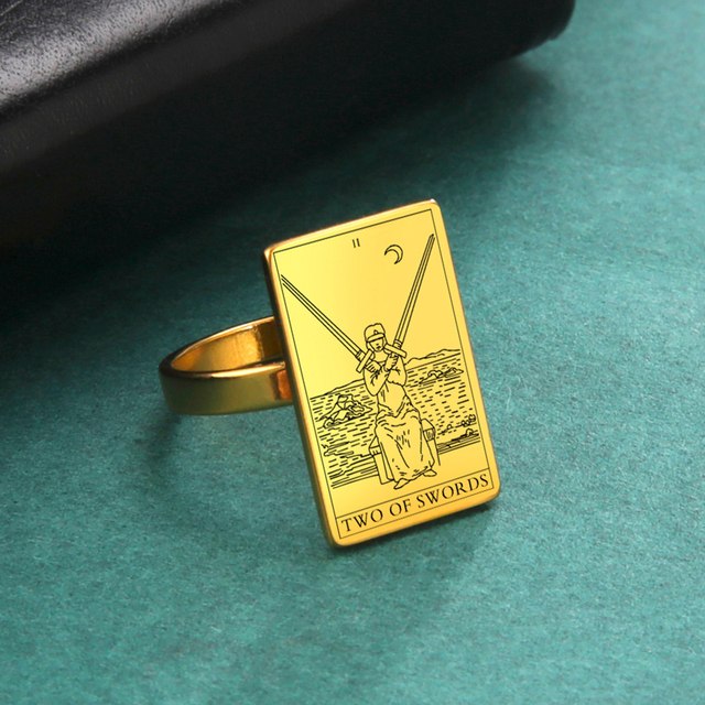 Engraved Tarot Card Ring - Stainless Steel Minor Arcana (Swords)