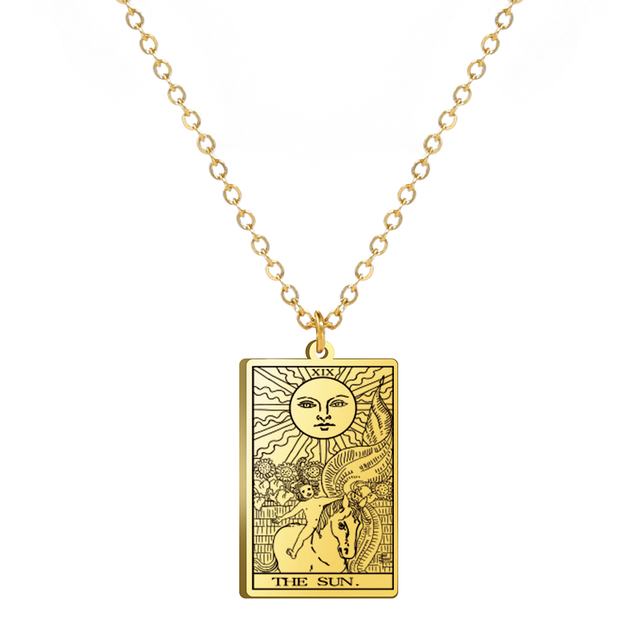 Engraved Tarot Card Necklace - Stainless Steel Major Arcana