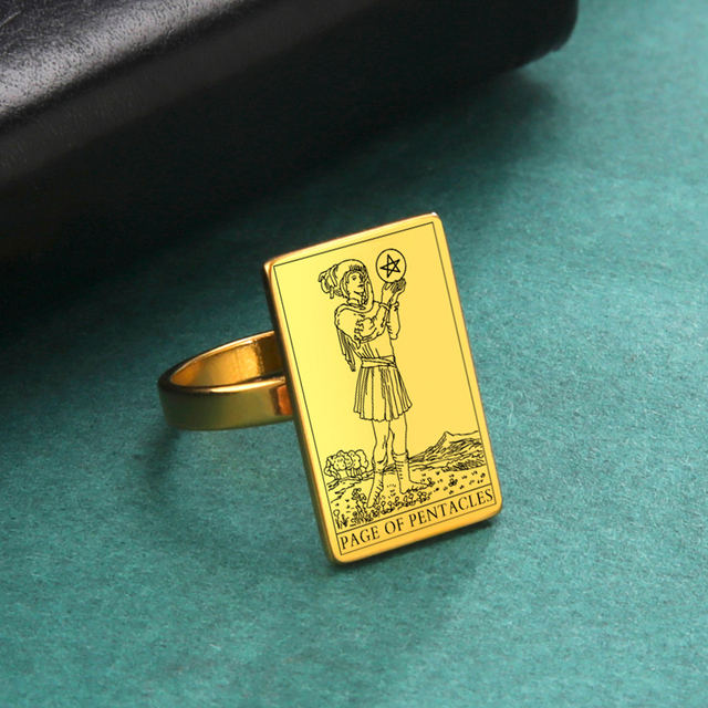 Engraved Tarot Card Ring - Stainless Steel Minor Arcana (Pentacles)