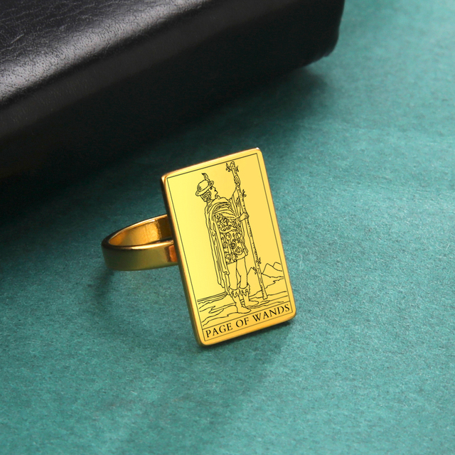 Engraved Tarot Card Ring - Stainless Steel Minor Arcana (Wands)