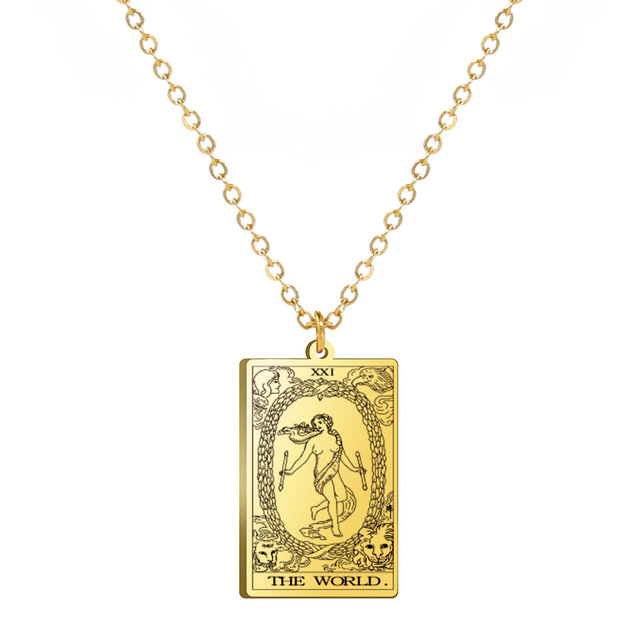 Engraved Tarot Card Necklace - Stainless Steel Major Arcana