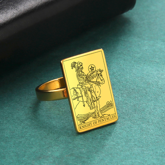 Engraved Tarot Card Ring - Stainless Steel Minor Arcana (Pentacles)