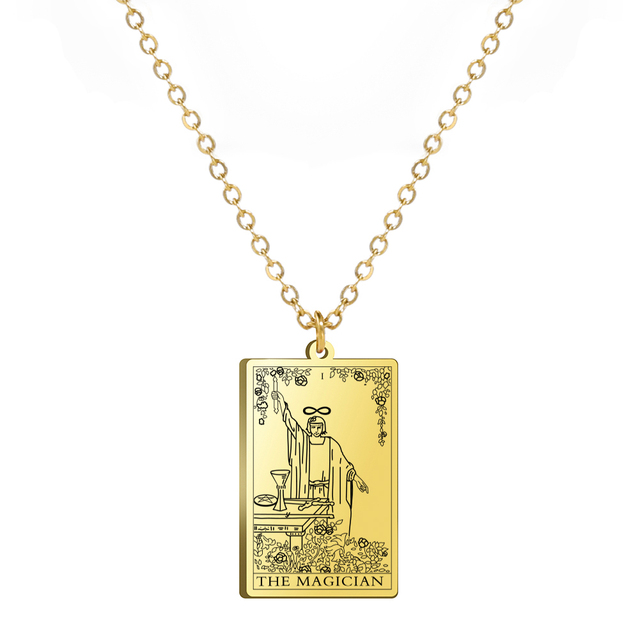 Engraved Tarot Card Necklace - Stainless Steel Major Arcana