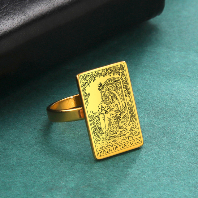 Engraved Tarot Card Ring - Stainless Steel Minor Arcana (Pentacles)