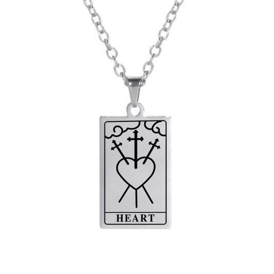 'Heart' Tarot Card Engraved Necklace, Three of Swords | Silver, Gold, Rose Gold