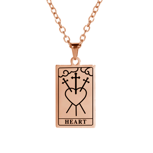 'Heart' Tarot Card Engraved Necklace, Three of Swords | Silver, Gold, Rose Gold