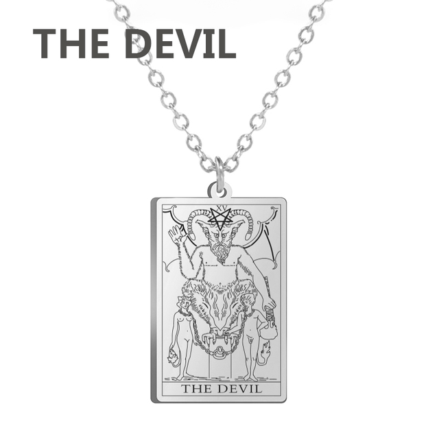 Engraved Tarot Card Necklace - Stainless Steel Major Arcana