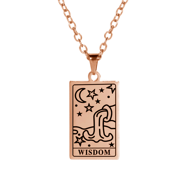 'Wisdom' Tarot Card Engraved Necklace | Silver, Gold, Rose Gold