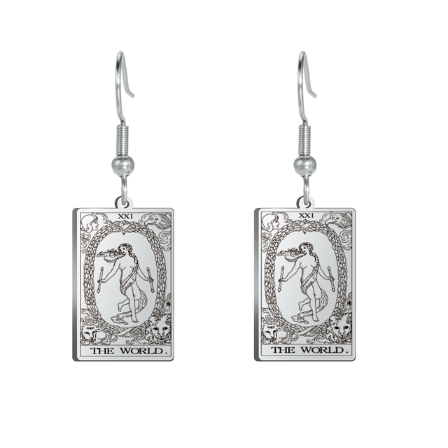 Engraved Tarot Card Earrings - Stainless Steel Major Arcana