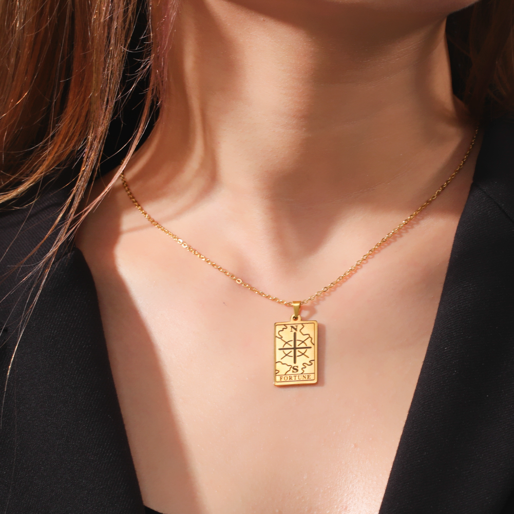 'Wheel of Fortune' Tarot Card Engraved Necklace | Silver, Gold, Rose Gold