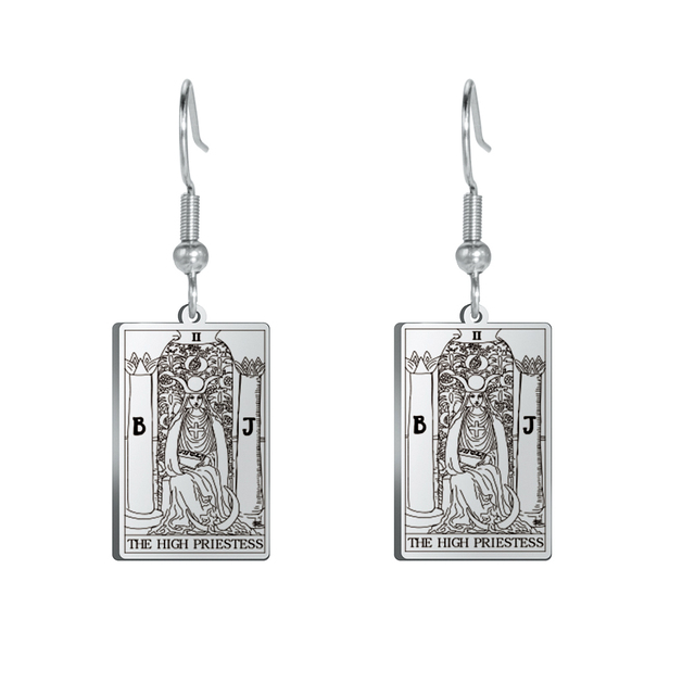 Engraved Tarot Card Earrings - Stainless Steel Major Arcana