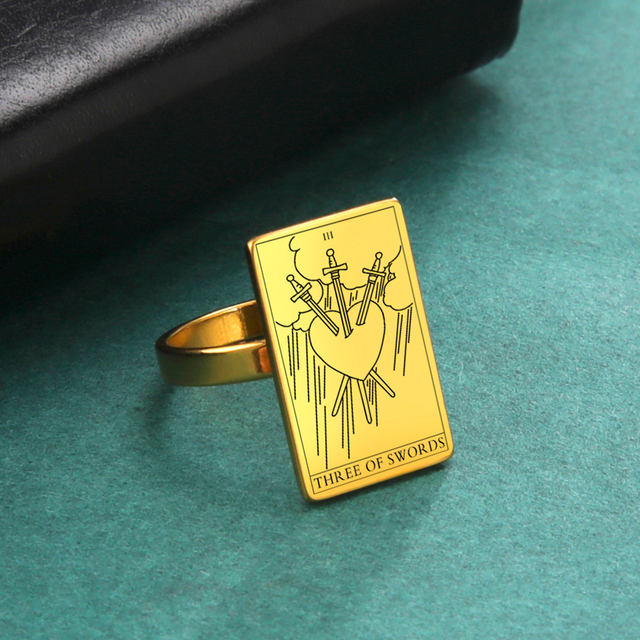Engraved Tarot Card Ring - Stainless Steel Minor Arcana (Swords)
