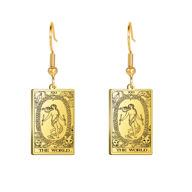 Engraved Tarot Card Earrings - Stainless Steel Major Arcana