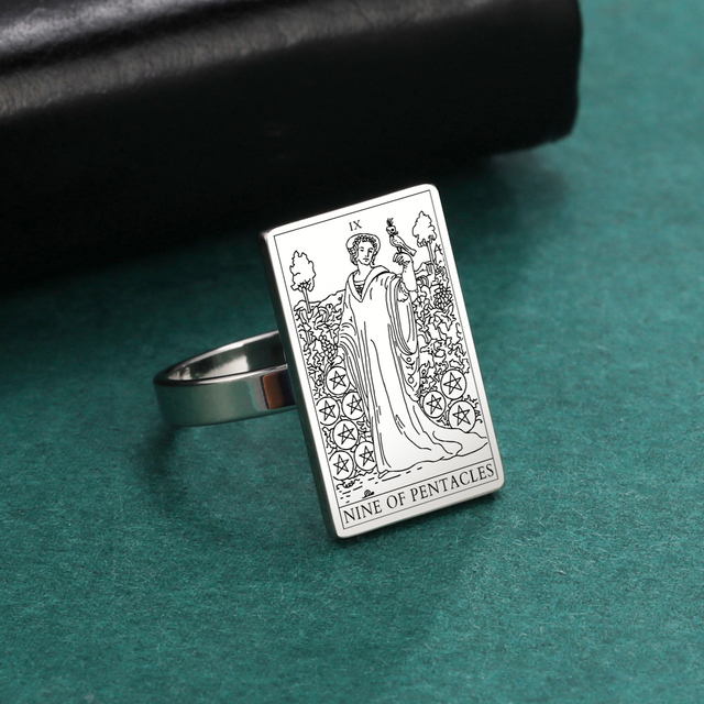 Engraved Tarot Card Ring - Stainless Steel Minor Arcana (Pentacles)