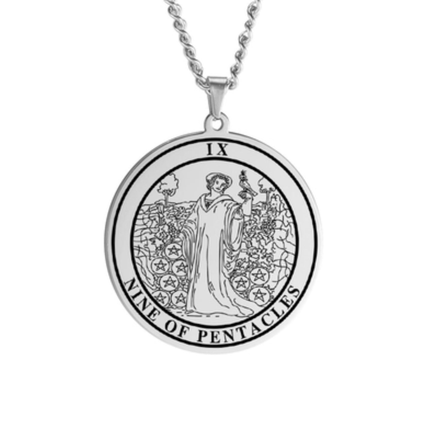 'Nine of Pentacles' Tarot Card, Minor Arcana Round Pendant - Necklace | Jewelry
