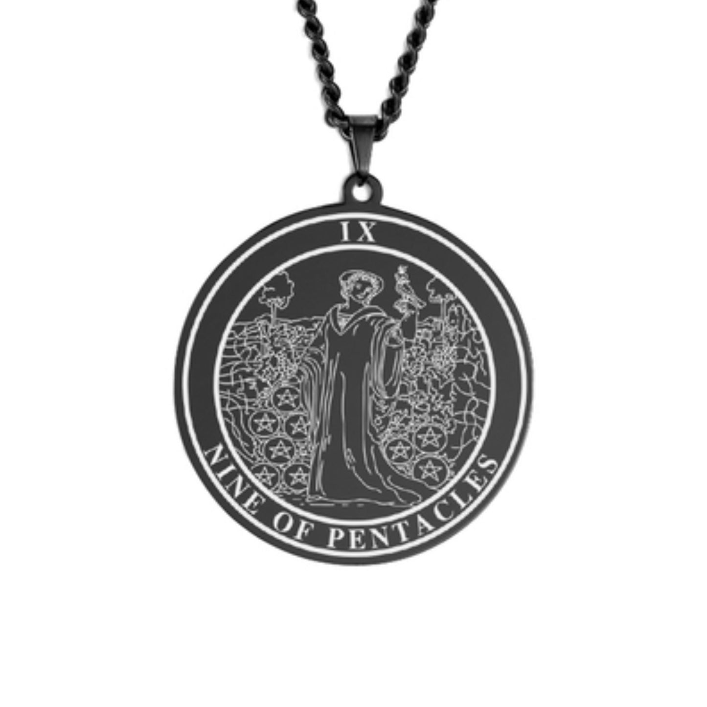 'Nine of Pentacles' Tarot Card, Minor Arcana Round Pendant - Necklace | Jewelry