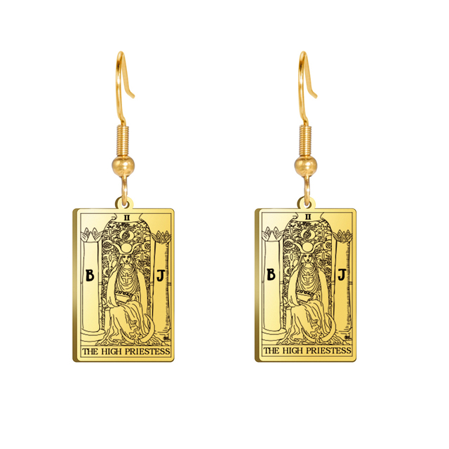 Engraved Tarot Card Earrings - Stainless Steel Major Arcana