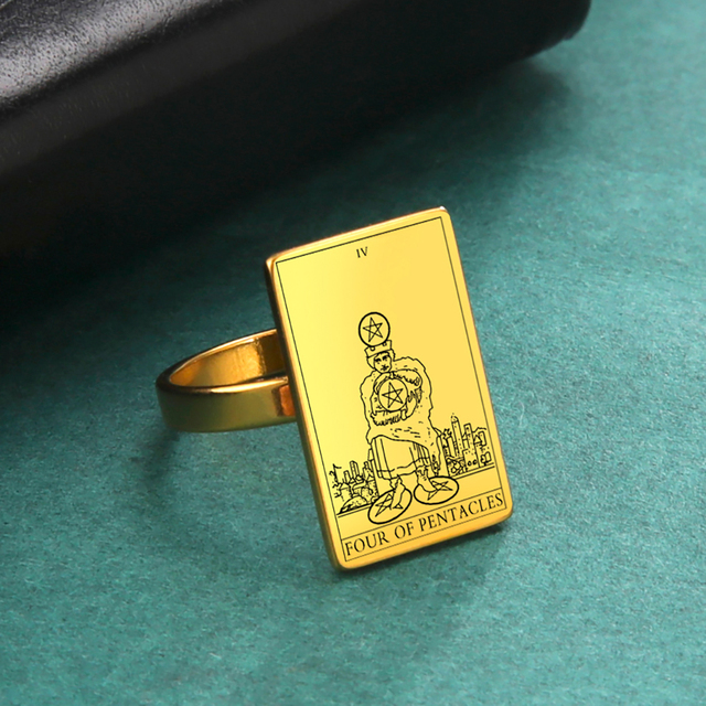 Engraved Tarot Card Ring - Stainless Steel Minor Arcana (Pentacles)