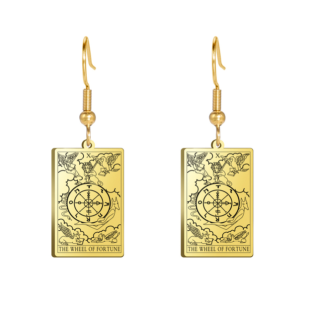 Engraved Tarot Card Earrings - Stainless Steel Major Arcana