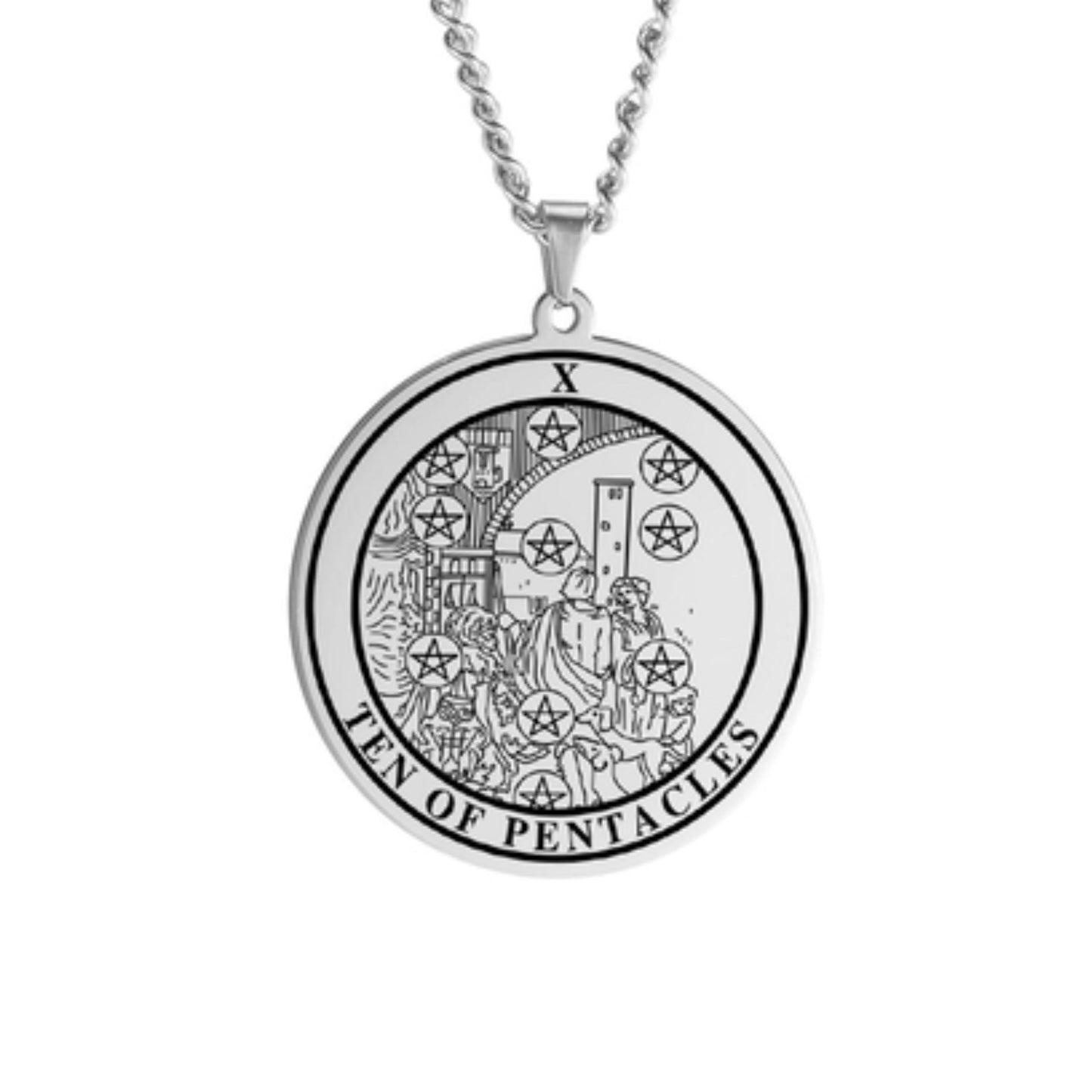 'Ten of Pentacles' Tarot Card, Minor Arcana Round Pendant - Necklace | Jewelry