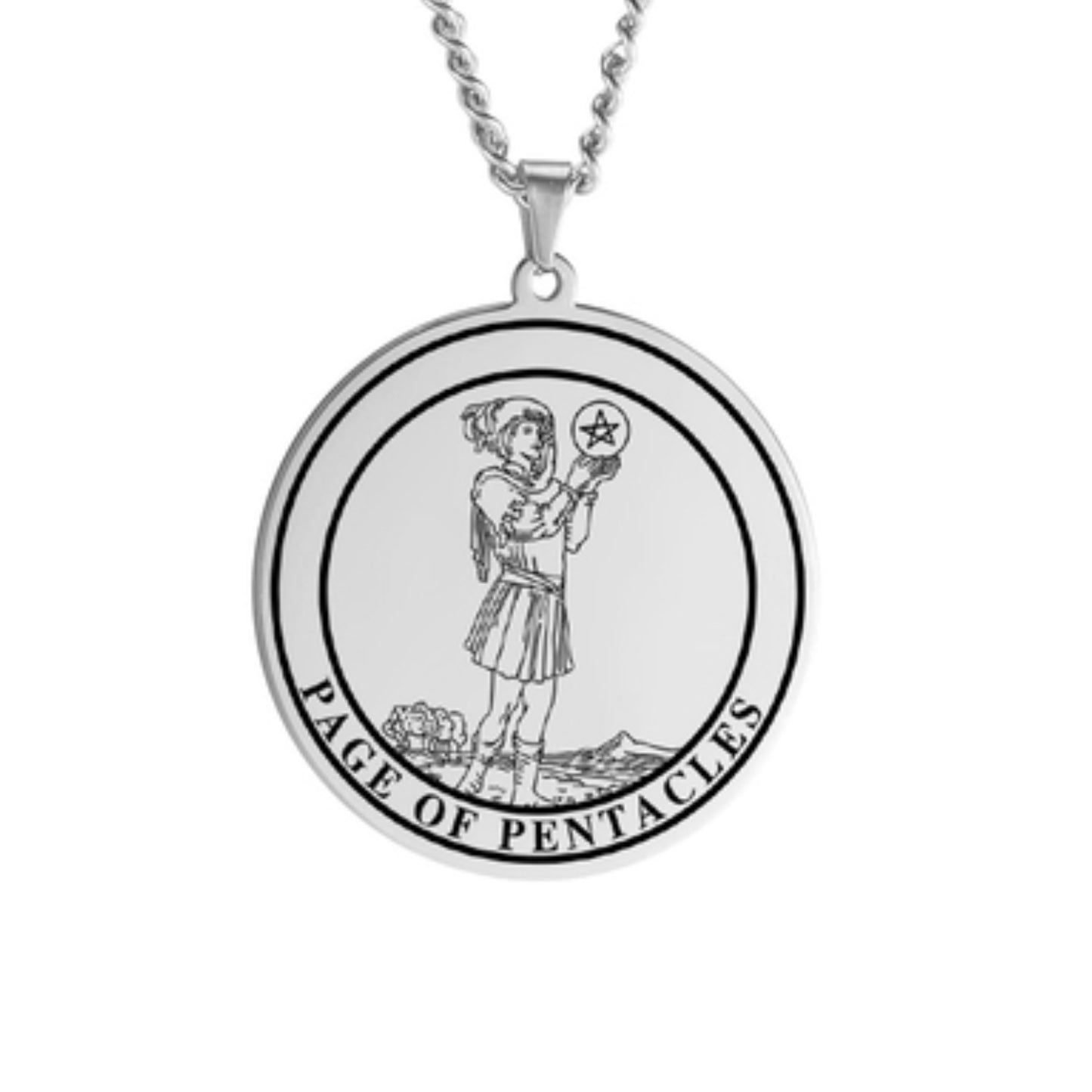 'Page of Pentacles' Tarot Card, Minor Arcana Round Pendant - Necklace | Jewelry