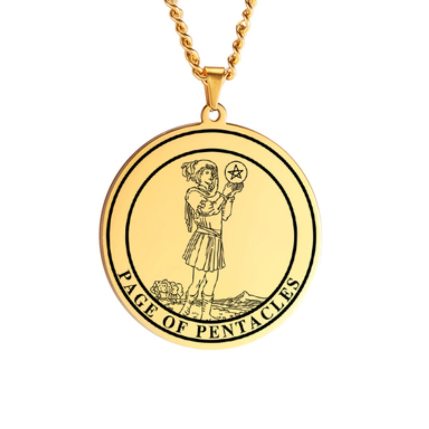 'Page of Pentacles' Tarot Card, Minor Arcana Round Pendant - Necklace | Jewelry