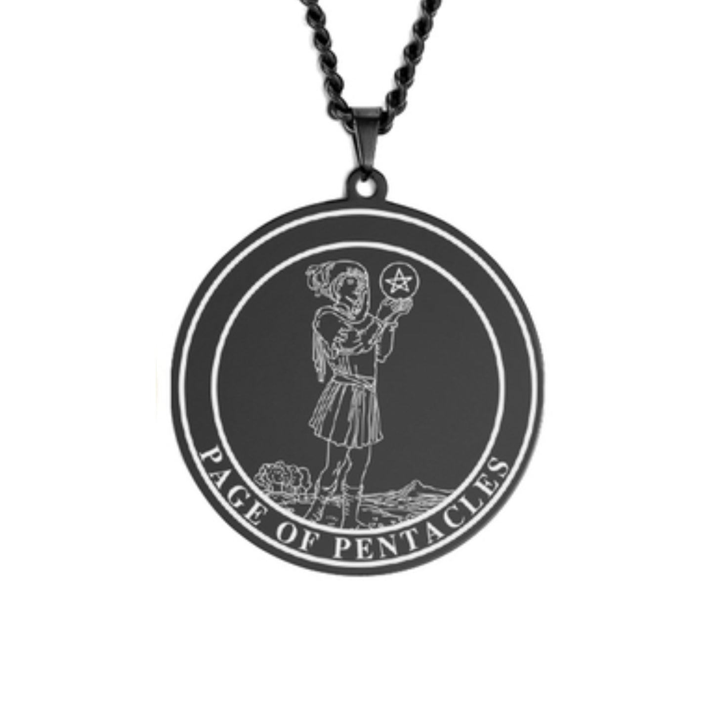 'Page of Pentacles' Tarot Card, Minor Arcana Round Pendant - Necklace | Jewelry