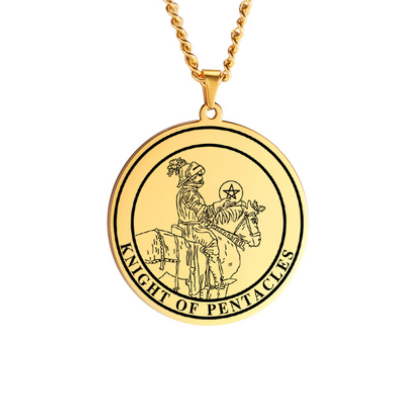 'Knight of Pentacles' Tarot Card, Minor Arcana Round Pendant - Necklace | Jewelry