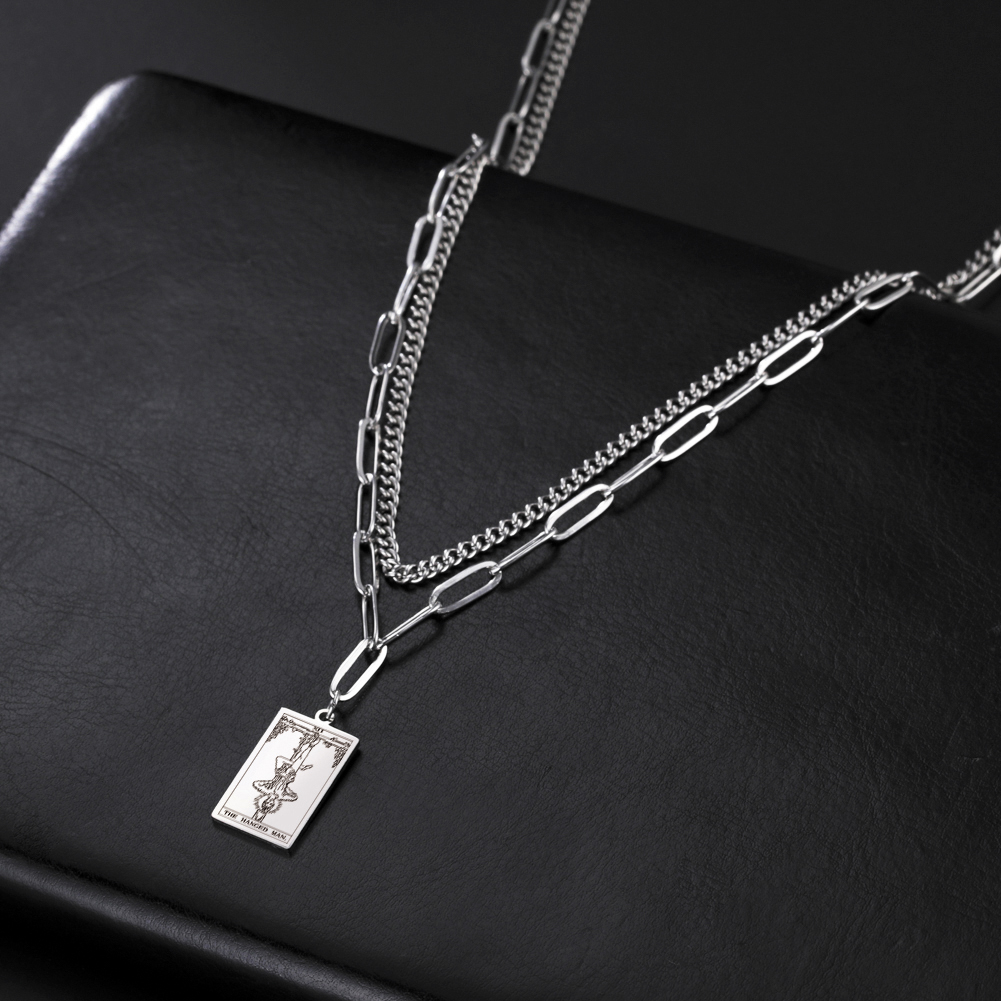 Engraved Tarot Card Chain Dual Chain Necklace - Stainless Steel Major Arcana