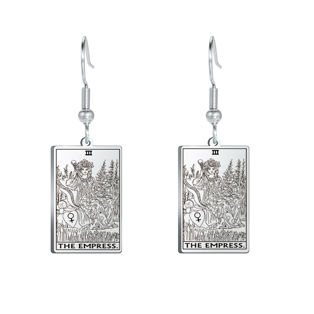 Engraved Tarot Card Earrings - Stainless Steel Major Arcana