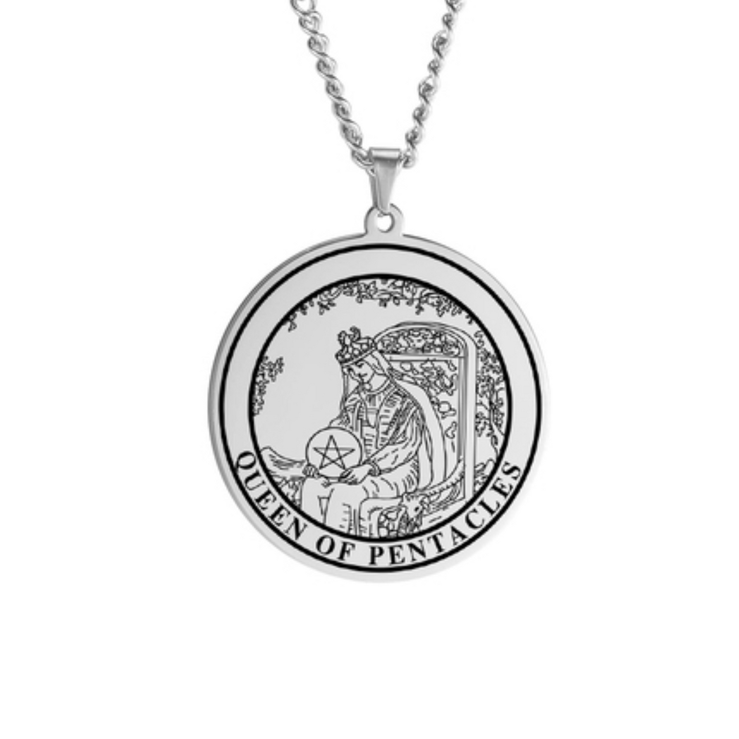 'Queen of Pentacles' Tarot Card, Minor Arcana Round Pendant - Necklace | Jewelry