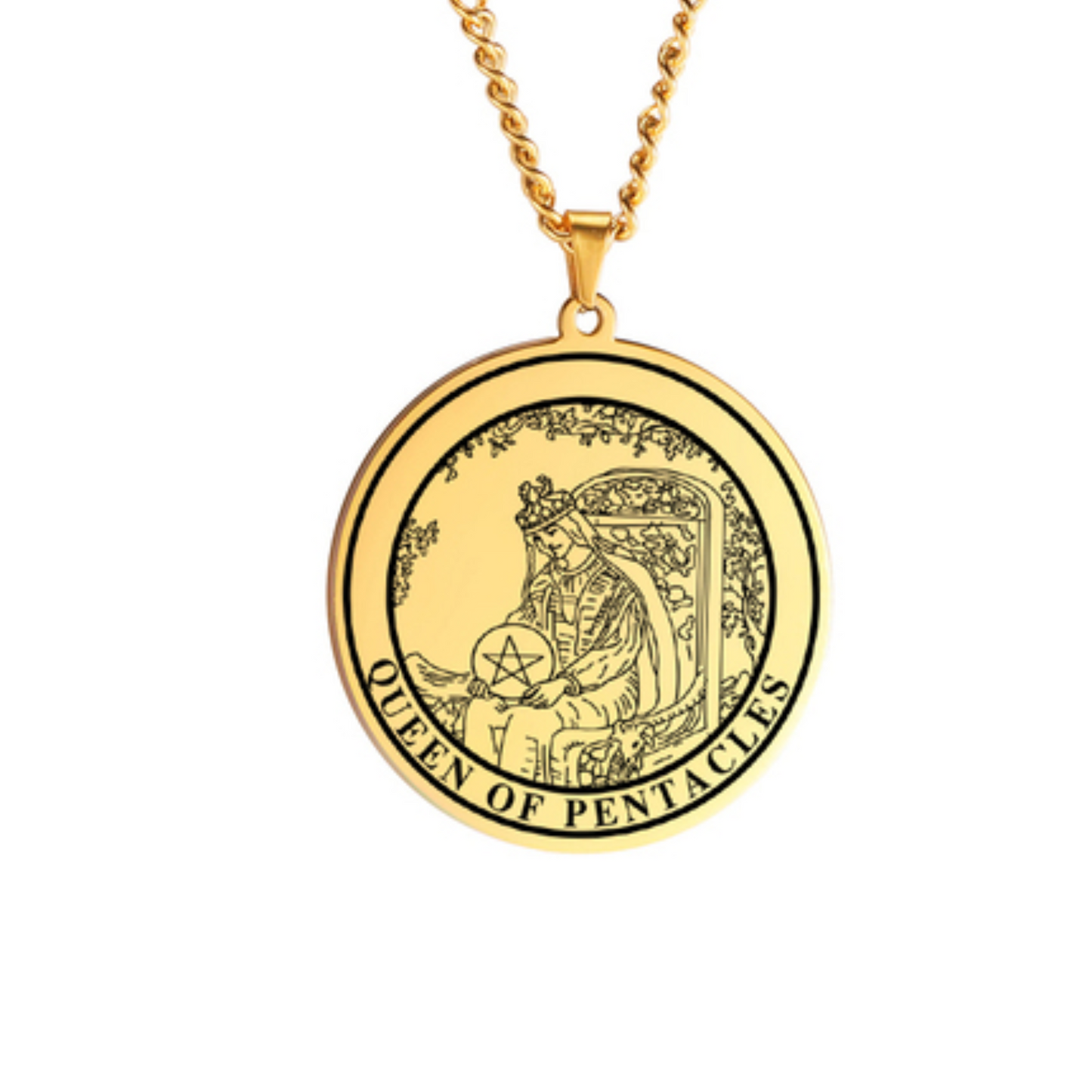 'Queen of Pentacles' Tarot Card, Minor Arcana Round Pendant - Necklace | Jewelry